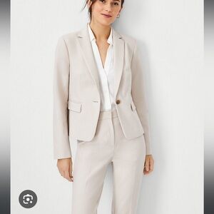 Ann Taylor Suit Stretch Cotton One Button Blazer and High Waist Ankle Pant
